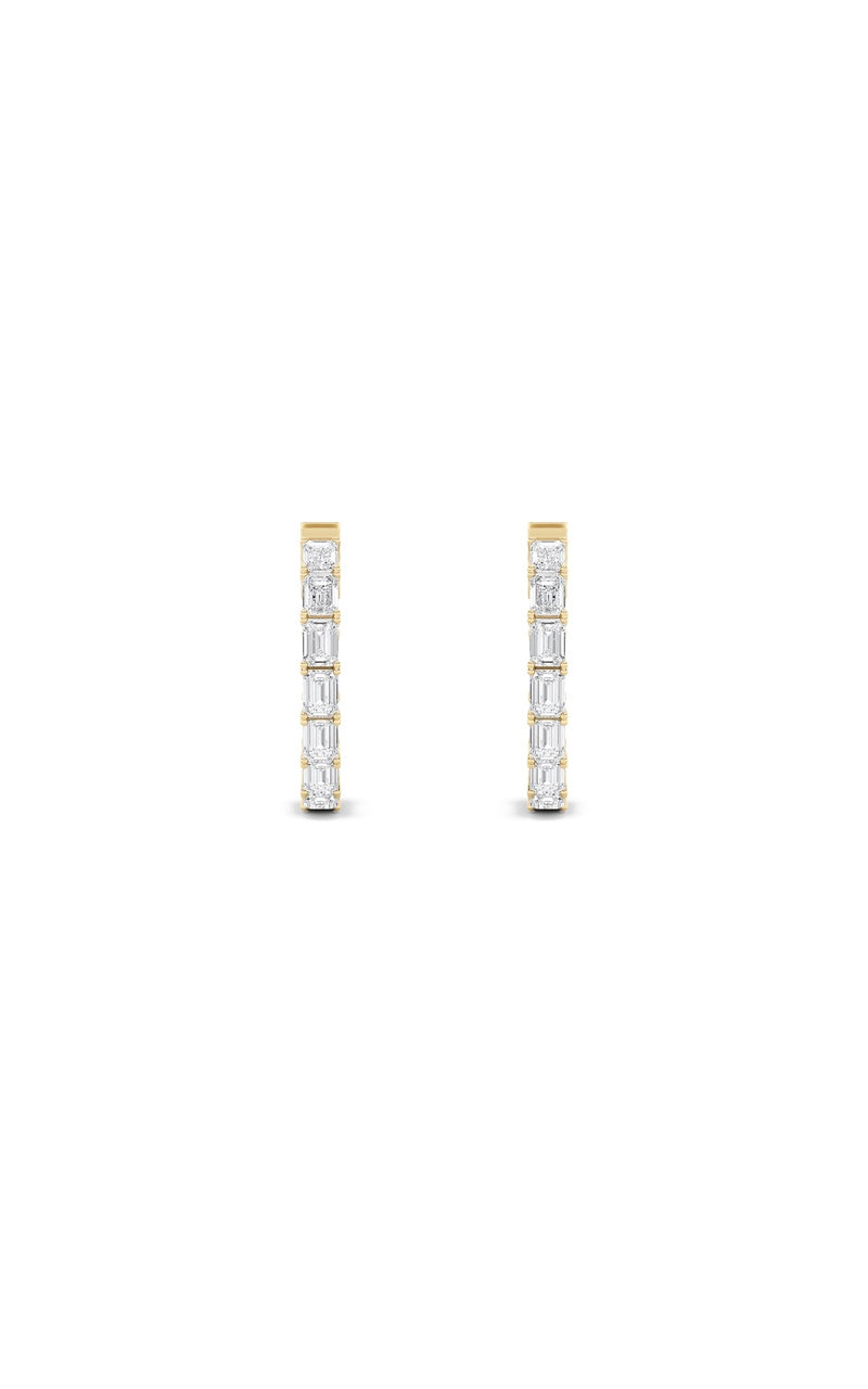 4CTW Emerald Shaped Lab Grown Diamond (F/VS) Inside Out Hoop Earrings in 14K Gold