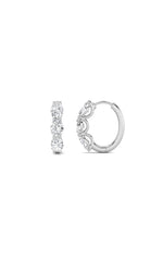 Load image into Gallery viewer, 3CTW Oval Shaped Lab Grown Diamond (F/VS) Three Stone Huggie Earrings in 14K Gold
