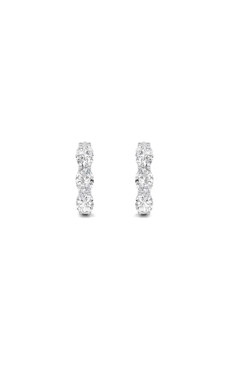 3CTW Oval Shaped Lab Grown Diamond (F/VS) Three Stone Huggie Earrings in 14K Gold
