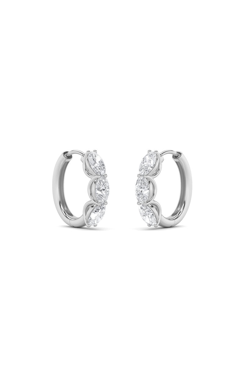 3CTW Oval Shaped Lab Grown Diamond (F/VS) Three Stone Huggie Earrings in 14K Gold