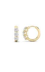 Load image into Gallery viewer, 2CTW Round Shaped Lab Grown Diamond (G/VS) Three Stone Huggie Earrings in 10K Gold
