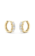 Load image into Gallery viewer, 2CTW Round Shaped Lab Grown Diamond (G/VS) Three Stone Huggie Earrings in 10K Gold
