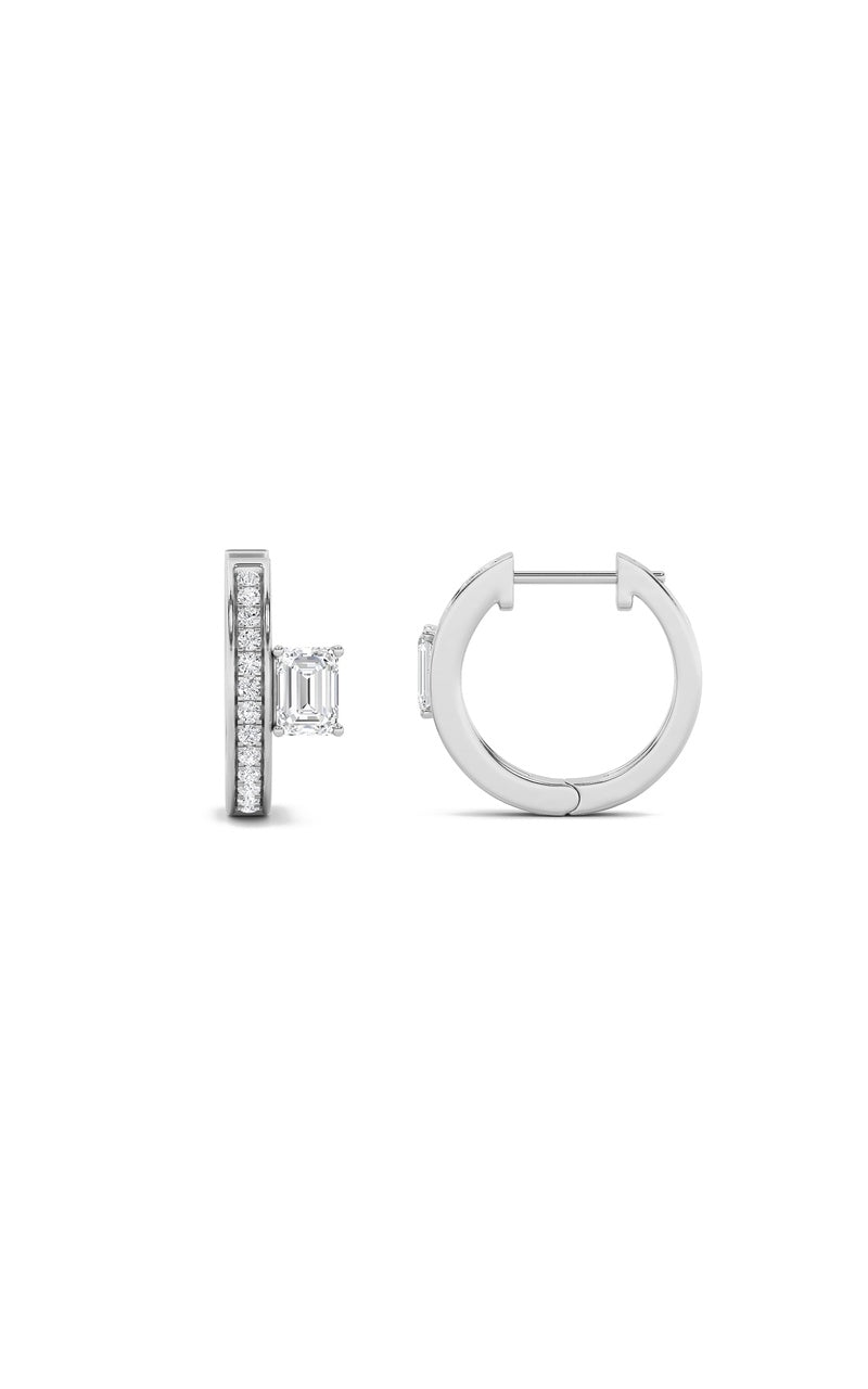 1.25CTW Emerald Shaped Lab Grown Diamond (F/VS) Accented Huggie Earrings in 14K Gold