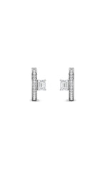 Load image into Gallery viewer, 1.25CTW Emerald Shaped Lab Grown Diamond (F/VS) Accented Huggie Earrings in 14K Gold
