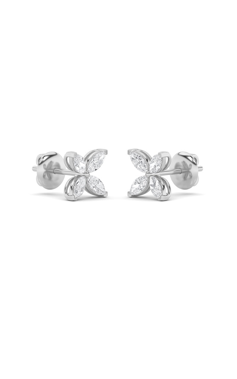 2CTW Marquise Shaped Lab Grown Diamond (F/VS) Flower Earrings in 14K Gold