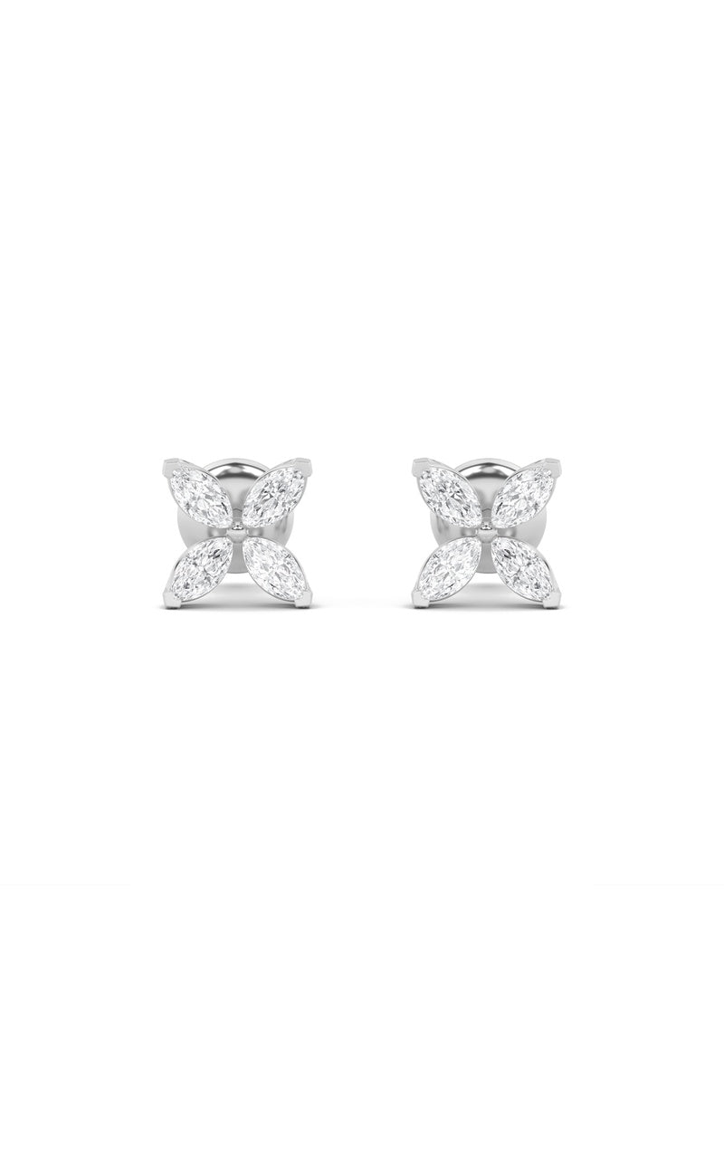 2CTW Marquise Shaped Lab Grown Diamond (F/VS) Flower Earrings in 14K Gold