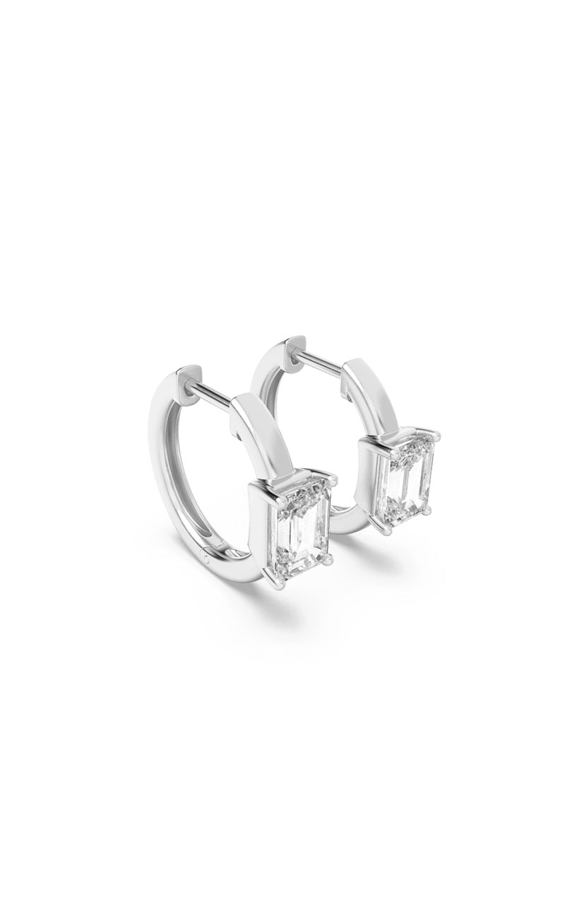1.5CTW Emerald Shaped Lab Grown Diamond (F/VS) Solitaire Huggie Earrings in 14K Gold