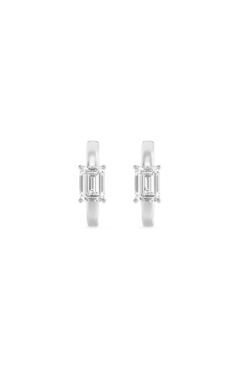1.5CTW Emerald Shaped Lab Grown Diamond (F/VS) Solitaire Huggie Earrings in 14K Gold