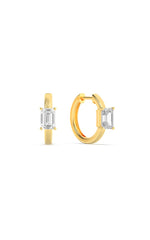 Load image into Gallery viewer, 1.5CTW Emerald Shaped Lab Grown Diamond (F/VS) Solitaire Huggie Earrings in 14K Gold
