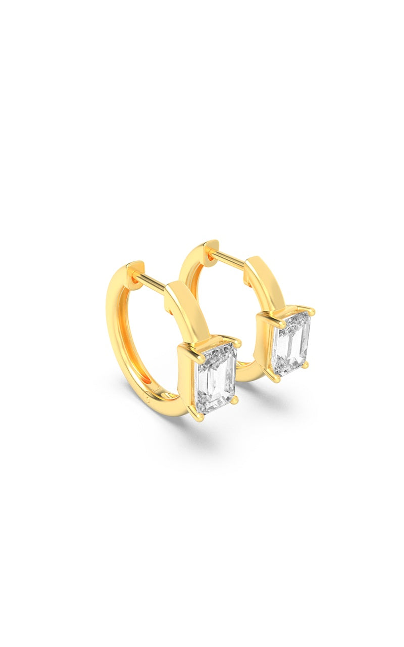 1.5CTW Emerald Shaped Lab Grown Diamond (F/VS) Solitaire Huggie Earrings in 14K Gold