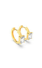 Load image into Gallery viewer, 1.5CTW Emerald Shaped Lab Grown Diamond (F/VS) Solitaire Huggie Earrings in 14K Gold
