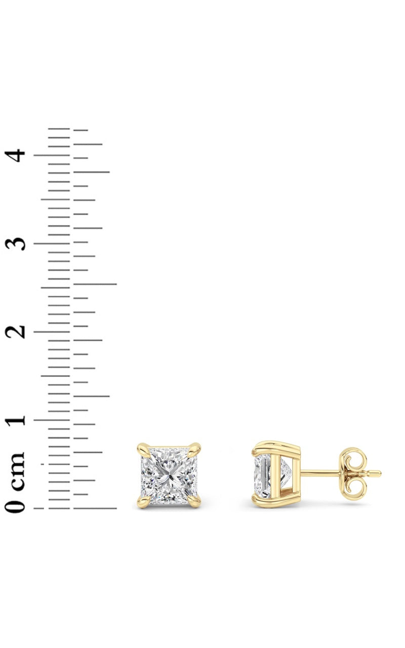 5CTW Princess Shaped Lab Grown Diamond (F/VS) Classic Basket Set Stud Earrings in 14K Gold