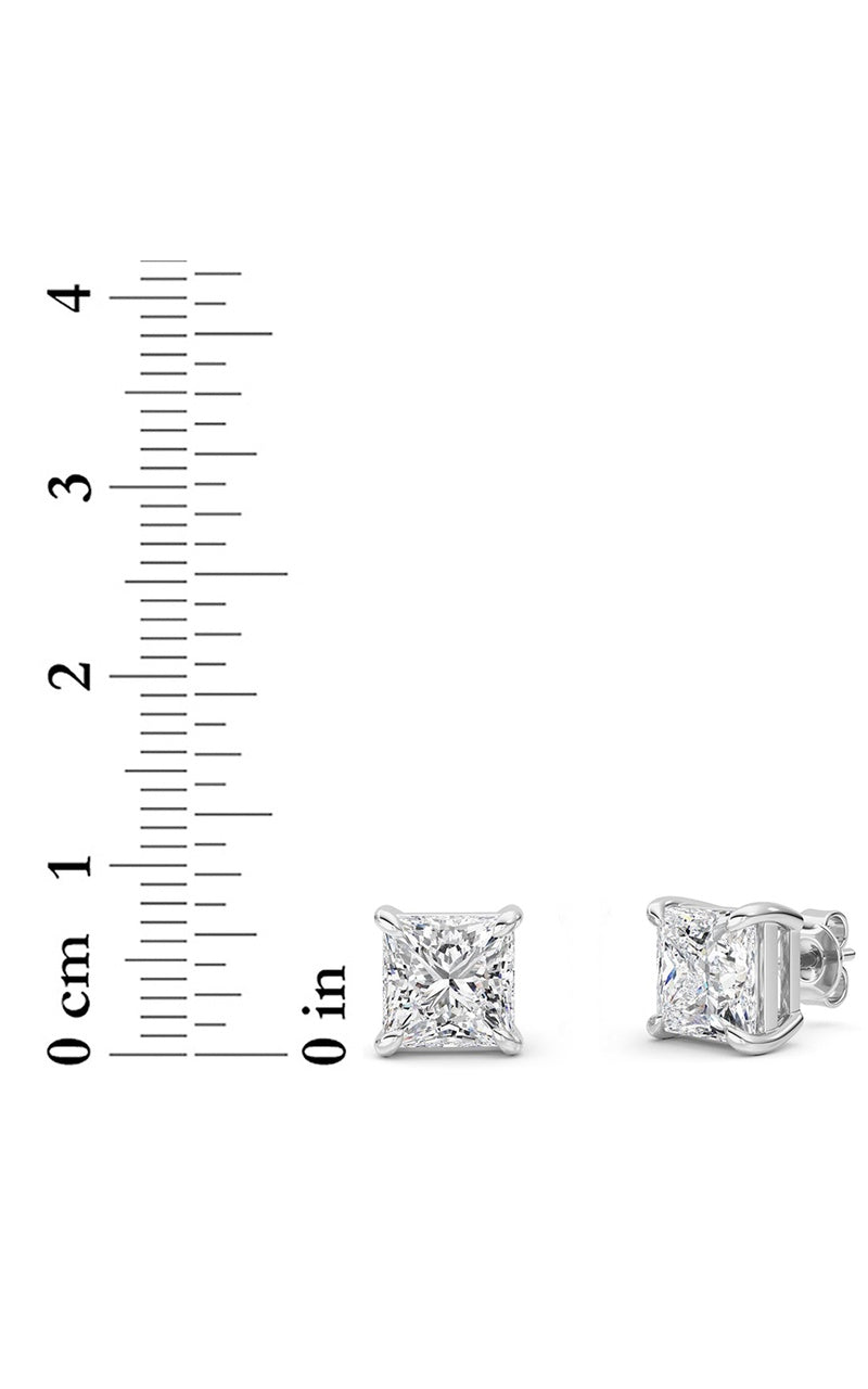 6CTW Princess Shaped Lab Grown Diamond (F/VS) Classic Basket Set Stud Earrings in 14K Gold
