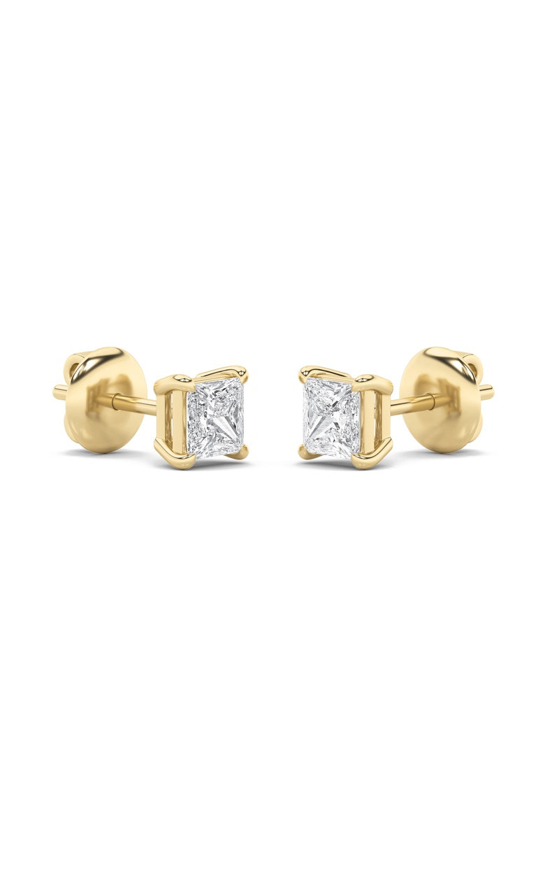 6CTW Princess Shaped Lab Grown Diamond (F/VS) Classic Basket Set Stud Earrings in 14K Gold