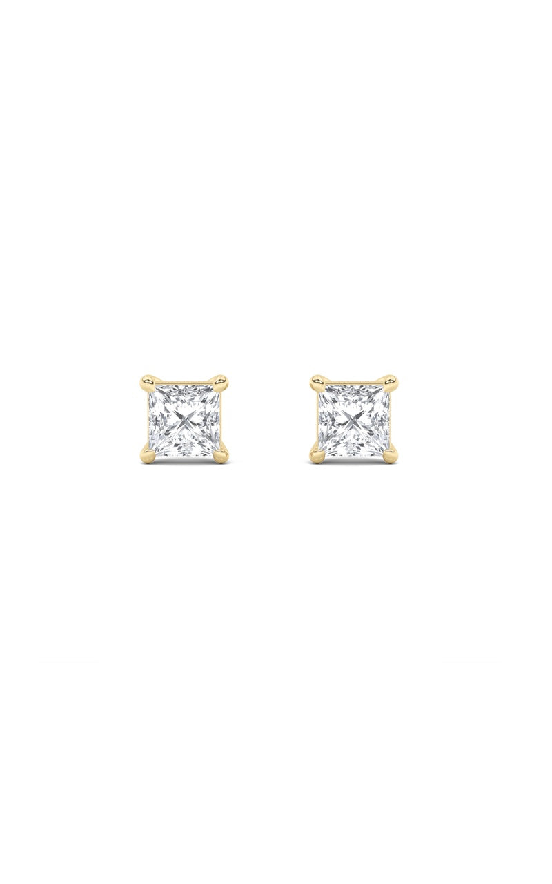 6CTW Princess Shaped Lab Grown Diamond (F/VS) Classic Basket Set Stud Earrings in 14K Gold