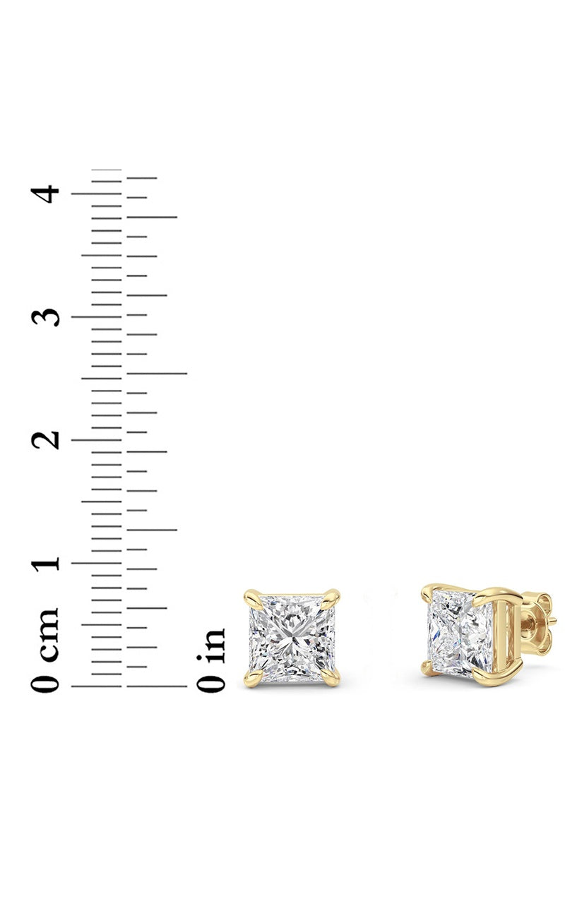 6CTW Princess Shaped Lab Grown Diamond (F/VS) Classic Basket Set Stud Earrings in 14K Gold