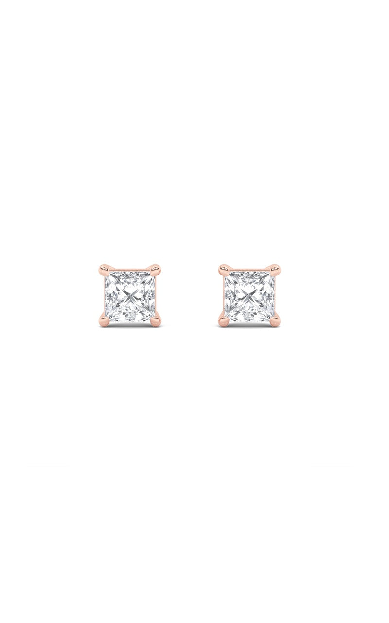 6CTW Princess Shaped Lab Grown Diamond (F/VS) Classic Basket Set Stud Earrings in 14K Gold