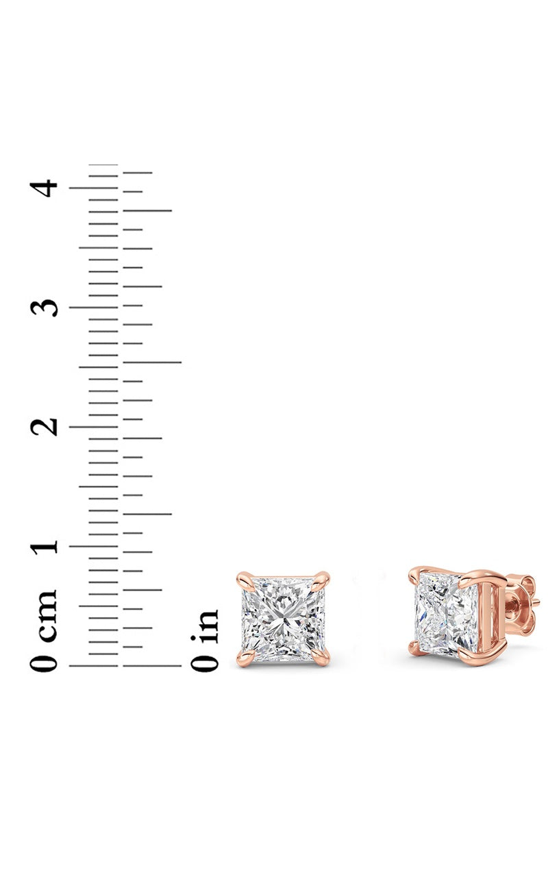 6CTW Princess Shaped Lab Grown Diamond (F/VS) Classic Basket Set Stud Earrings in 14K Gold
