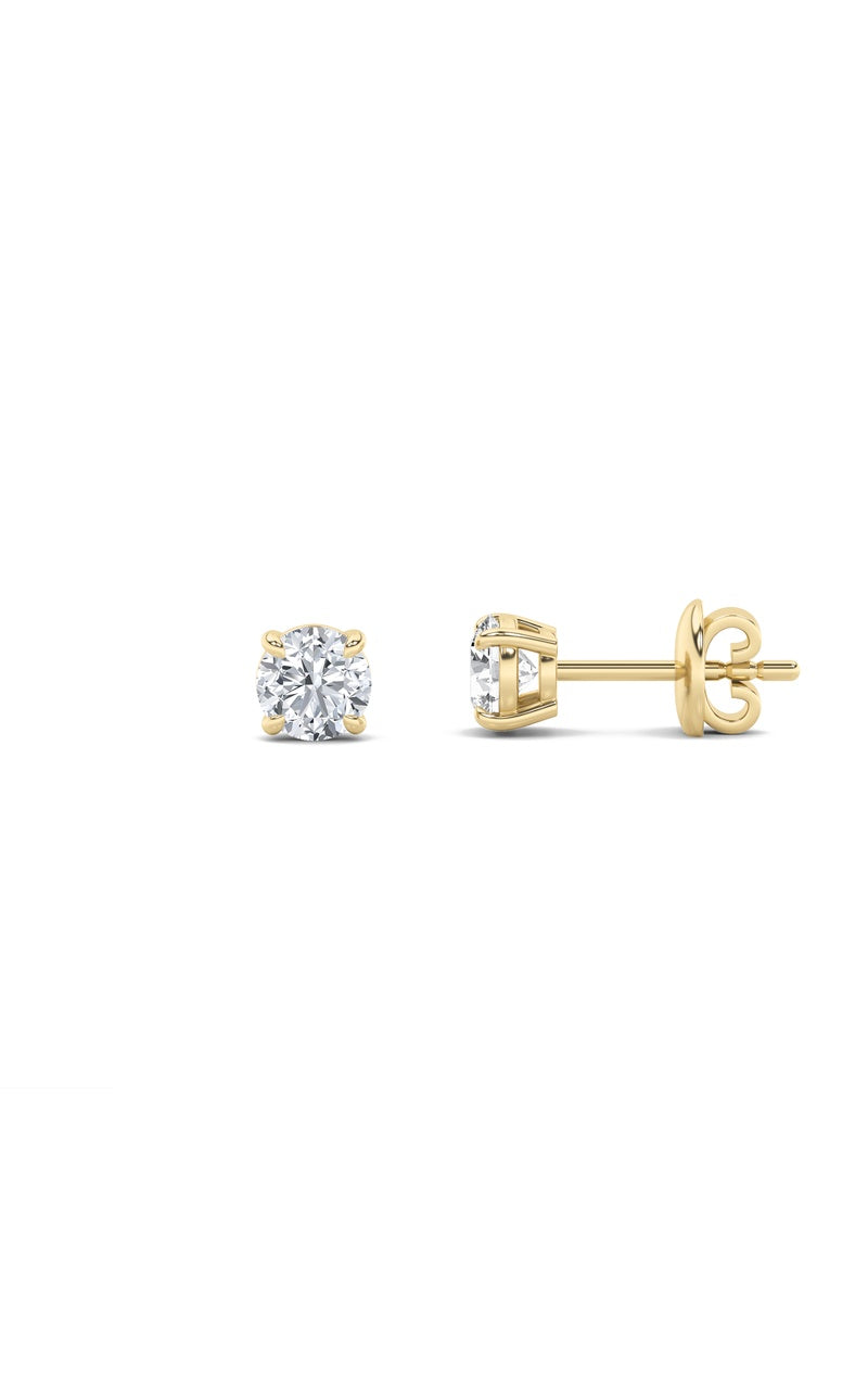 3CTW Round Shaped Lab Grown Diamond (F/VS) Classic Basket Set Stud Earrings in 14K Gold