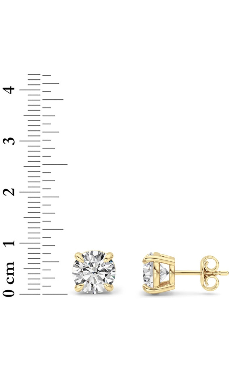 5CTW Round Shaped Lab Grown Diamond (F/VS) Classic Basket Set Stud Earrings in 14K Gold