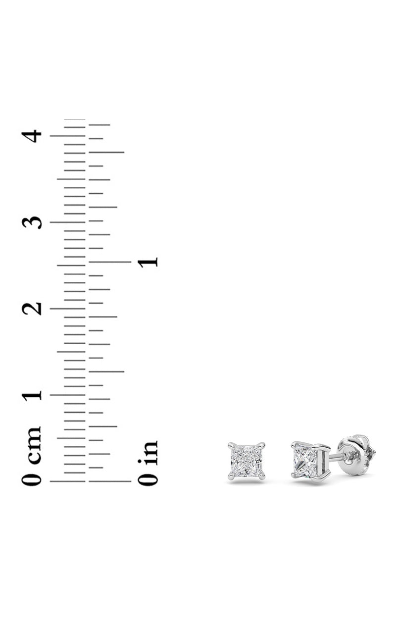 1CTW Princess Shaped Lab Grown Diamond (F/VS) Stud Earrings in 14K Gold