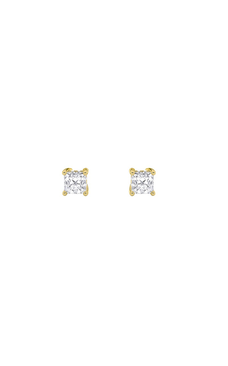 2CTW Princess Shaped Lab Grown Diamond (F/VS) Hidden Halo Stud Earrings in 14K Gold