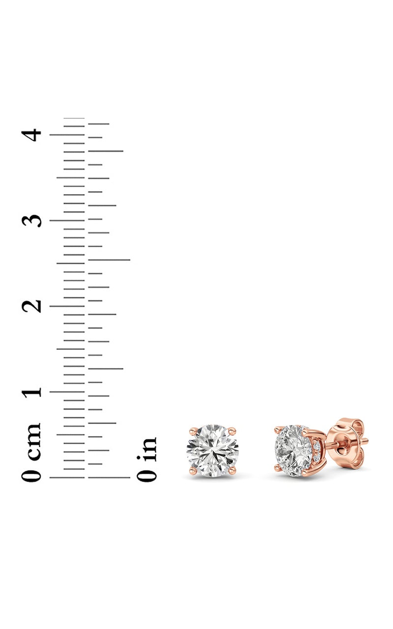 2CTW Round Shaped Lab Grown Diamond (F/VS) Hidden Halo Stud Earrings in 14K Gold