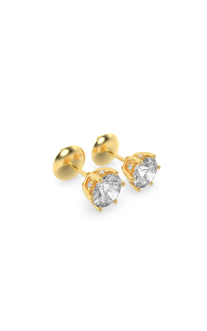 3CTW Round Shaped Lab Grown Diamond (F/VS) Hidden Halo Stud Earrings in 14K Gold