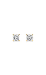 Load image into Gallery viewer, 5CTW Princess Shaped Lab Grown Diamond (F/VS) Hidden Halo Stud Earrings in 14K Gold
