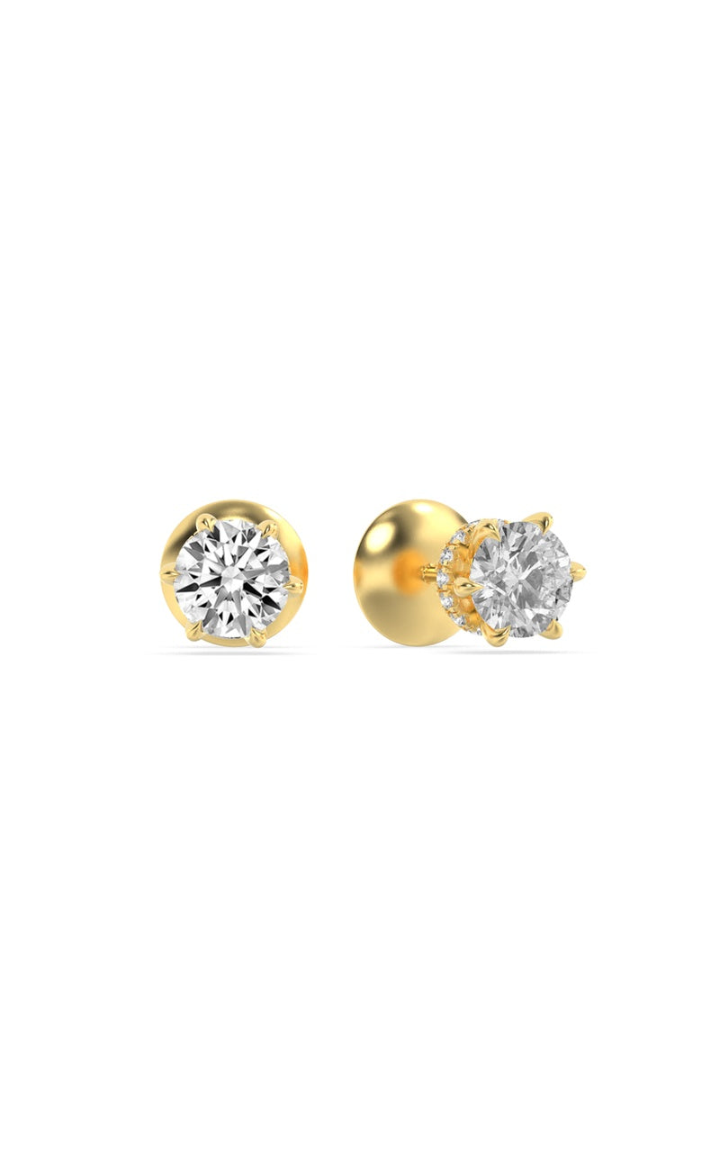 3CTW Round Shaped Lab Grown Diamond (F/VS) Hidden Halo Stud Earrings in 14K Gold