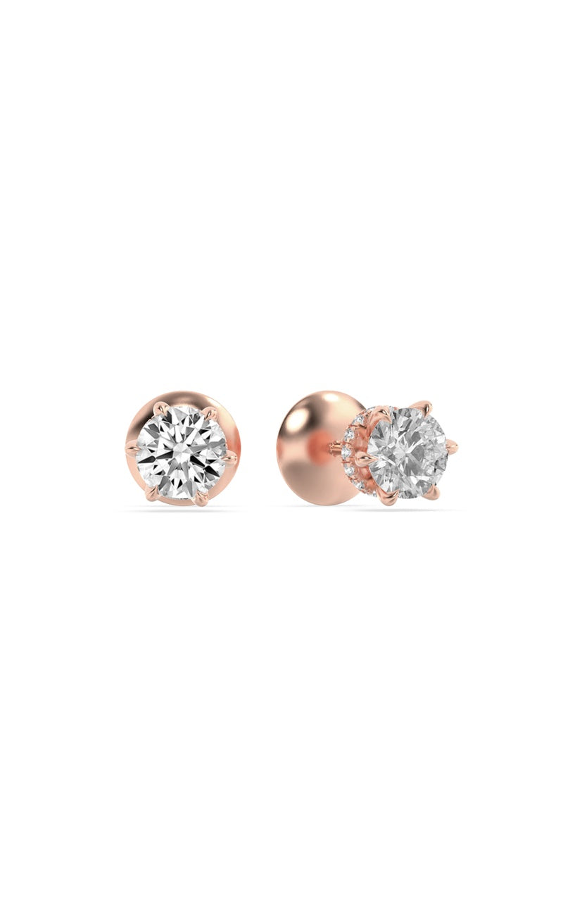 3CTW Round Shaped Lab Grown Diamond (F/VS) Hidden Halo Stud Earrings in 14K Gold