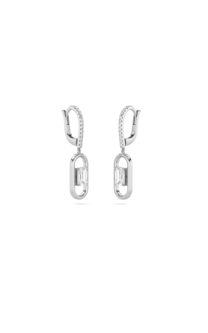 1CTW Emerald Shaped Lab Grown Diamond (F/VS) Paperclip Dangle Earrings in 14K Gold