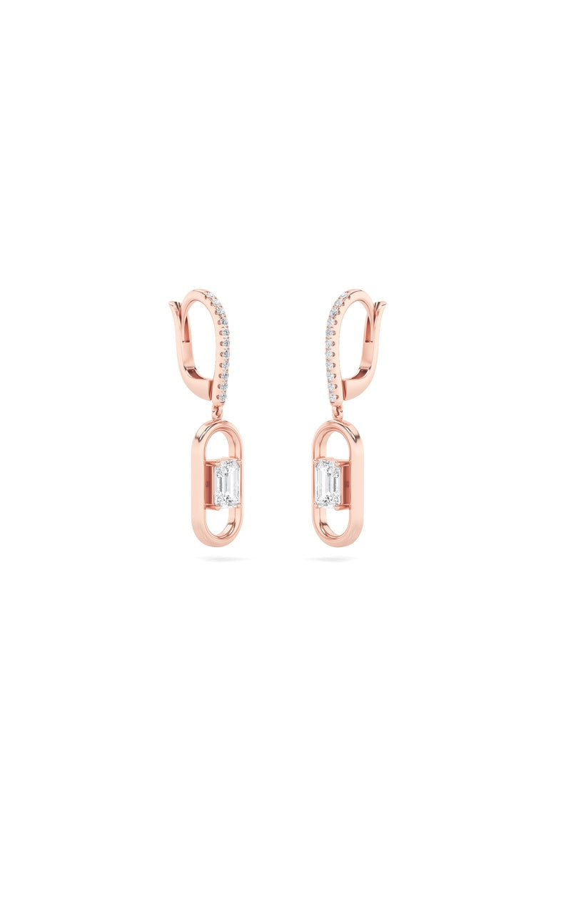 1CTW Emerald Shaped Lab Grown Diamond (F/VS) Paperclip Dangle Earrings in 14K Gold
