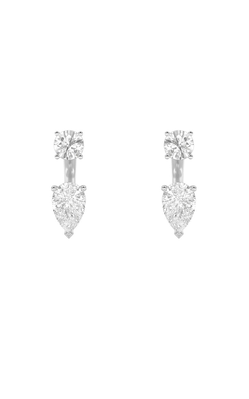 3.5CTW Pear Shaped Lab Grown Diamond (F/VS) Stud Earrings with J Hoop Earrings in 14K Gold