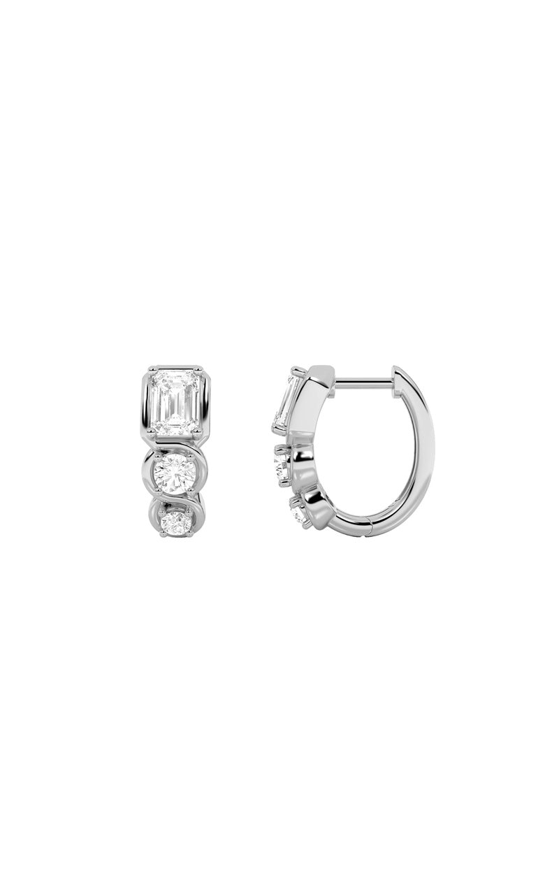 2.5CTW Emerald Shaped Lab Grown Diamond (F/VS) Three Stone Huggie Earrings in 14K Gold