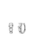 Load image into Gallery viewer, 2.5CTW Emerald Shaped Lab Grown Diamond (F/VS) Three Stone Huggie Earrings in 14K Gold
