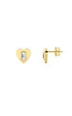Load image into Gallery viewer, 1CTW Emerald Shaped Lab Grown Diamond (F/VS) Heart Shaped Stud Earrings in 14K Gold
