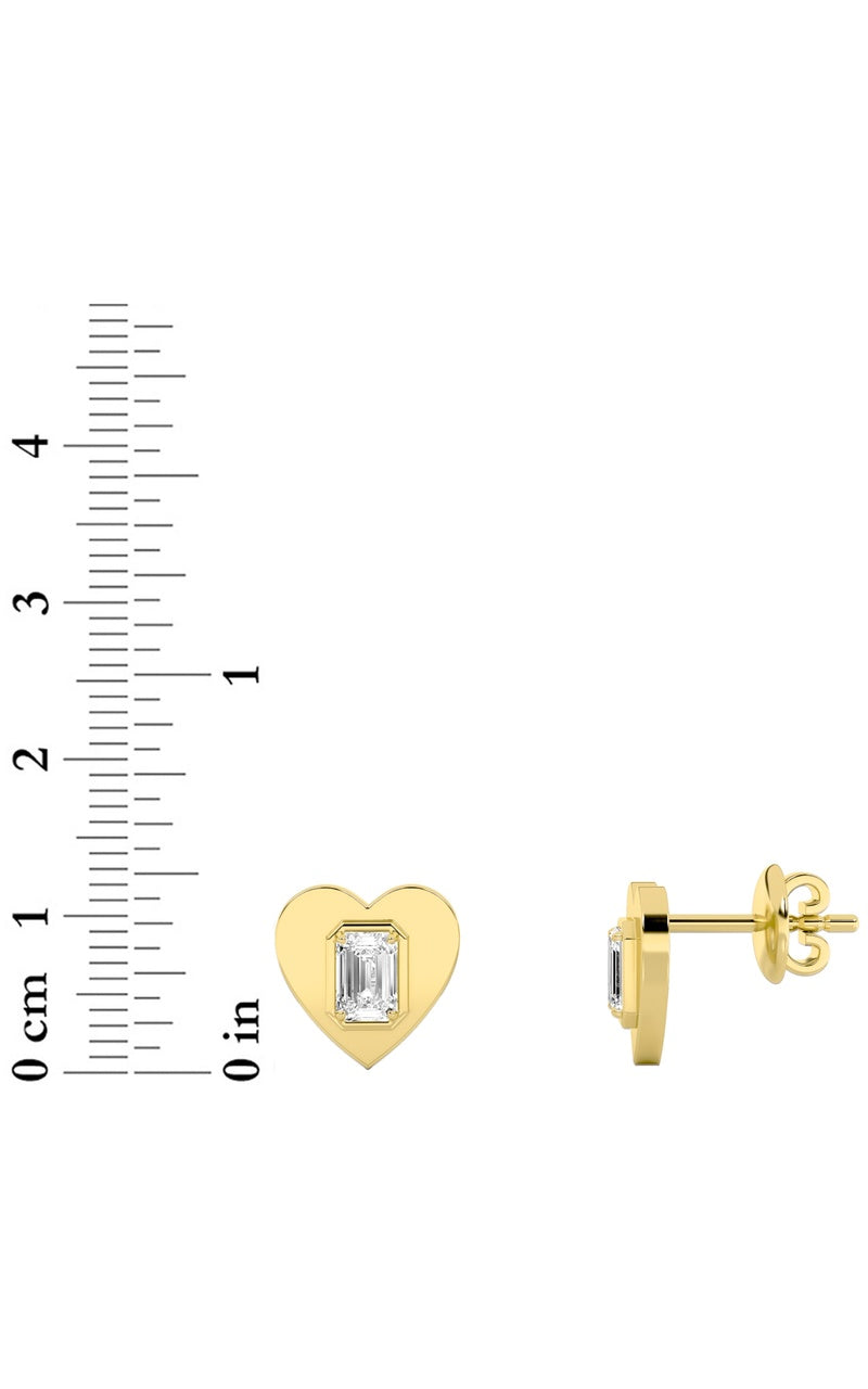 1CTW Emerald Shaped Lab Grown Diamond (F/VS) Heart Shaped Stud Earrings in 14K Gold
