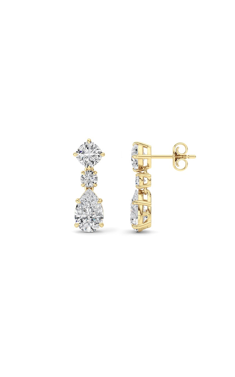 5CTW Pear Shaped Lab Grown Diamond (F/VS) Dangle Earrings in 14K Gold