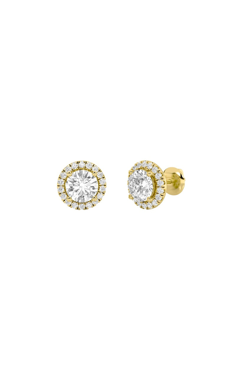 3CTW Round Shaped Lab Grown Diamond (F/VS) Halo Stud Earrings in 14K Gold