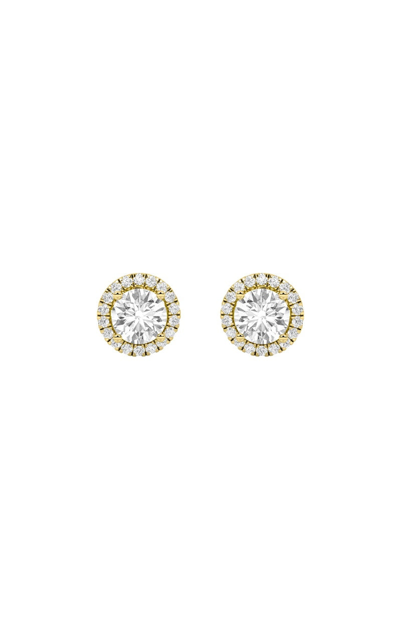 3CTW Round Shaped Lab Grown Diamond (F/VS) Halo Stud Earrings in 14K Gold