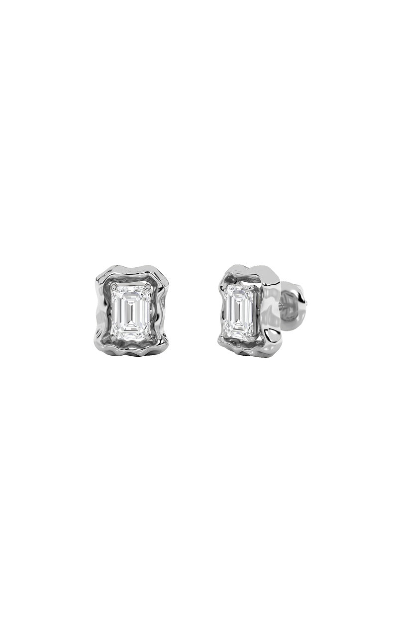 1.5CTW Emerald Shaped Lab Grown Diamond (F/VS) Organic Design Stud Earrings in 14K Gold