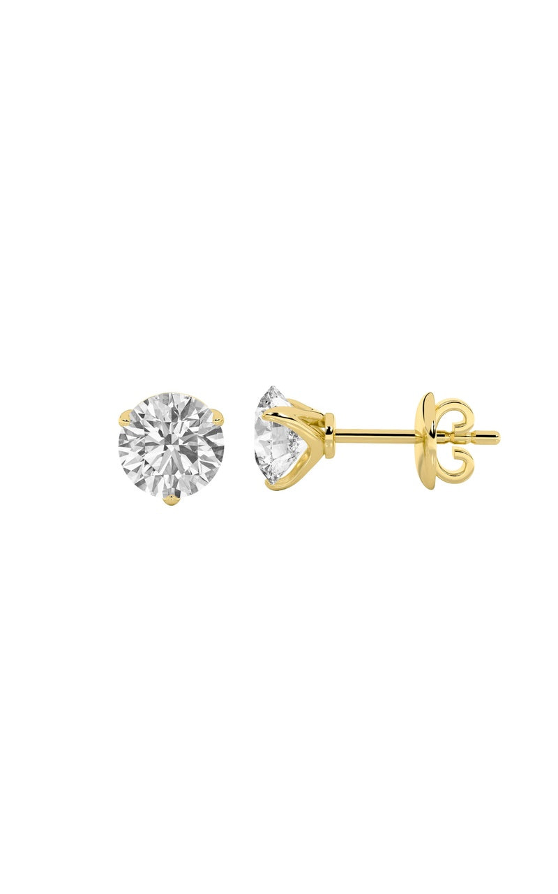 4CTW Round Shaped Lab Grown Diamond (F/VS) Stud Earrings in 14K Gold