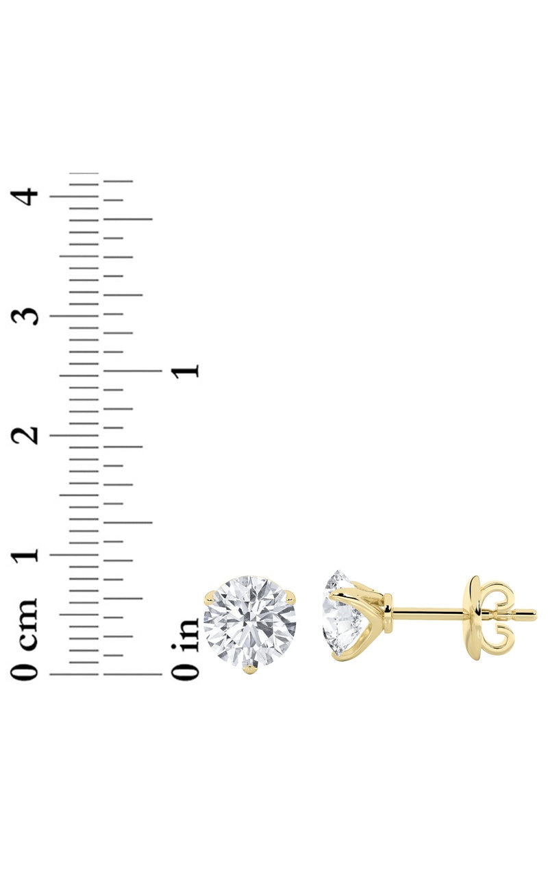 4CTW Round Shaped Lab Grown Diamond (F/VS) Stud Earrings in 14K Gold