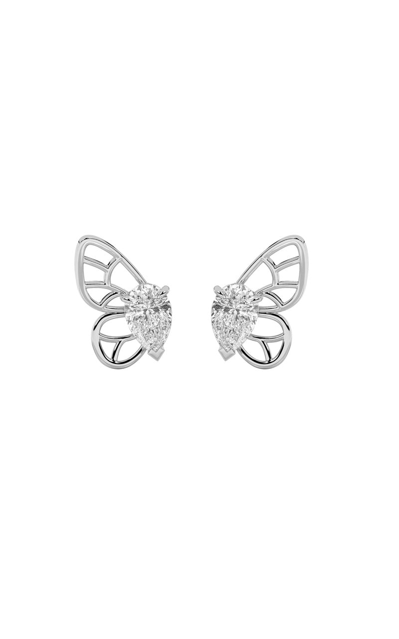 2CTW Pear Shaped Lab Grown Diamond (F/VS) Butterly Fashion Earrings in 14K Gold