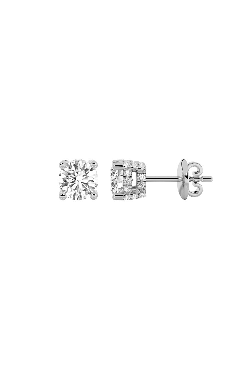 2CTW Round Shaped Lab Grown Diamond (F/VS) Stud Earrings in 14K Gold