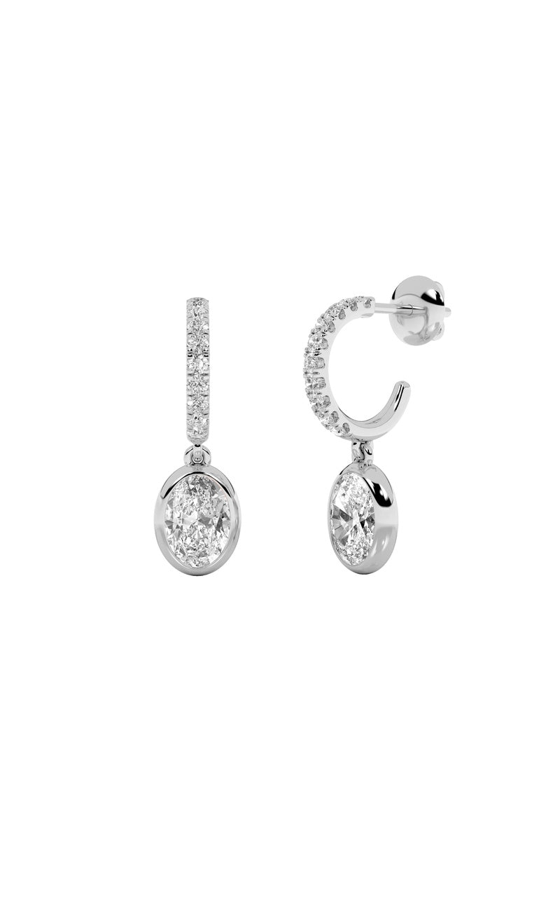 2CTW Oval Shaped Lab Grown Diamond (F/VS) Dangle Earrings in 14K Gold