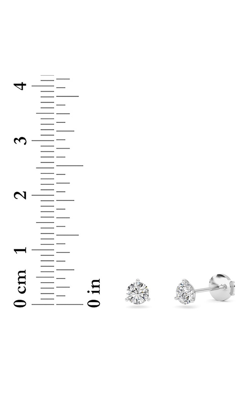 0.75CTW Round Shaped Lab Grown Diamond (G/VS) Three Prong Martini Stud Earrings in 14K White Gold