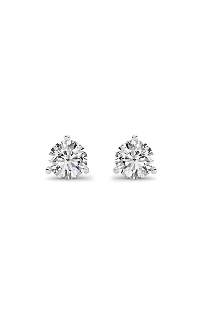 1CTW Round Shaped Lab Grown Diamond (G/VS) Three Prong Martini Stud Earrings in 14K White Gold