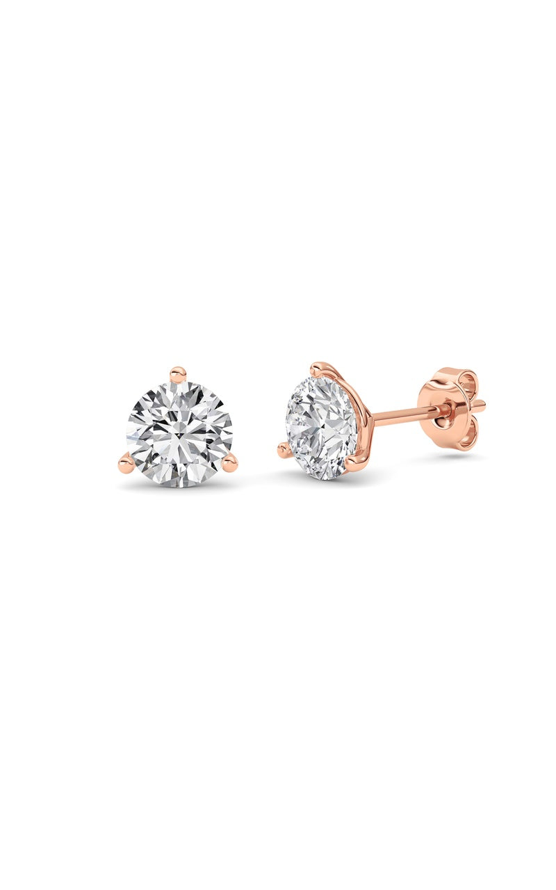 1CTW Round Shaped Lab Grown Diamond (G/VS) Three Prong Martini Stud Earrings in 14K White Gold